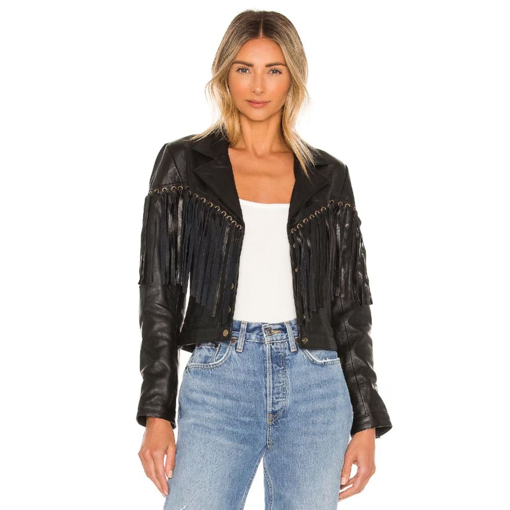 NWOT Understated Leather Motive Moto Jacket Fringe 100% Lamb Leather Size Medium